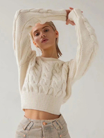 Pull Femme Taille Haute à Col Rond avec Manches Longues Unicolore Pull Femme