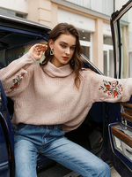Pull Femmes Décontracté à Col Montant avec Manches Longues Amples Imprimé Les Fleurs Unicolore Pull Femmes