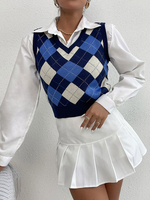 Pull Gilet Imprimé Femme Court à Col V Pull Femme