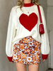 Pull Imprimé Coeur Décontracté Femme à Col Montant avec Manches Longues Amples Bicolores Pull en Côtelé Cadeau de Saint Valentin