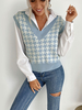 Pull Imprimé Court à Col V Sans Manches Bicolores Pull Femme
