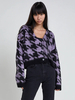 Pull Imprimé Court Décontracté Femme à Col V avec Manches Longues Bicolores Pull Femme