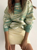 Pull Imprimé Court Femme à Col Rond avec Manches Longues Bicolores Pull Femme