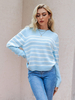Pull Imprimé Rayures à Col Rond avec Manches Longues Bicolores Pull Femme