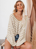 Pull Imprimé Rayures en Maille à Col Rond avec Manches Longues Amples Bicolores Décontracté Pull Femme