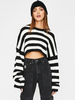 Pull Imprimé Rayures Taille Haute Femme à Col Rond avec Manches Longues Bicolores Pull Femme