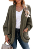 Pull vert chasseur Cardigans Femme Pulls en corde torsadée à manches longues avec poche