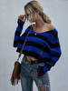 Pullover Femme Bleu Découpé Col V Bicolore Manches Longues Polyester Pulls