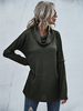 Pullover femme vert armée col rabattu manches longues pulls en polyester