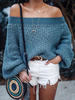Pullovers Bleu Off-The-épaule manches longues chandails à