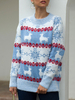 Pullovers pour les femmes Bleu Motif Noël Jewel cou à manches longues Pulls