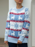 Pullovers pour les femmes Bleu Motif Noël Jewel cou à manches longues Pulls
