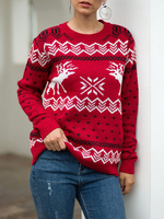 Pullovers pour les femmes Motif rouge de Noël Jewel Neck manches longues Pull
