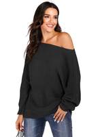 Pullovers pour les femmes noires Bateau cou Pulls manches longues