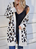 Pulls Blancs Cardigans Femmes Cardigan À Manches Longues Col En V Imprimé Léopard