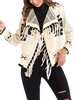 Pulls Blancs Cardigans Femmes Col Rabattu Manches Longues Géométrique Vestes Courtes Avec Frange