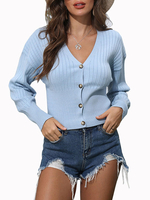 Pulls Cardigans Bleu Ciel Clair Boutons Acryliques Manches Longues Col V Cardigans Femme