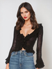 Pulls Cardigans Boutons Volant Acrylique Noir Manches Longues Col V