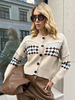 Pulls Cardigans Chocolat Polyester Plaid Boutons Manches Longues Col Bijou Surdimensionné