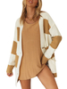 Pulls Cardigans Jaune Acrylique Poches Bicolores Manches Longues Col V Cardigans Femme