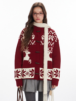 Pulls Cardigans Rouge Polyester Imprimé Animal Manches Longues Col Bijou Surdimensionné