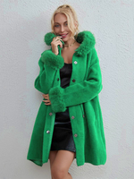 Pulls Cardigans Vert Acrylique Zipper Manches Longues À Capuche Oversize