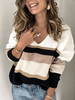 Pulls Courtes en Mailles Femmes Imprimés Rayures à Col V avec Manches Longues Cousu Multicolores Pulls Courtes en Mailles