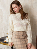 Pulls en Mailles Femmes Hivers Cousu avec Dentelles avec Manches Longues à Col Rond Unicolore Court