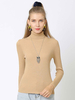 Pulls Femme Camel Col montant Manches longues Polyester
