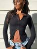 Pulls Femme Cardigans Noir Coton Zipper Manches Longues Col Bijou