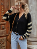 Pulls Femme Cardigans Rayures Polyester Noir Manches Longues Col V
