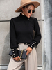 Pulls Femmes Boutons Noirs Col Haut Manches Longues En Polyester