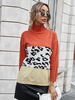 Pulls Femmes Court en Mailles Décontracté Imprimés Animal Cousu à Col Montant avec Manches Longues Multicolores