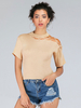 Pulls Femmes Courts en Mailles à Col Rond avec Manches Courtes avec Epaules Nues à Lacets Croisés Unicolore