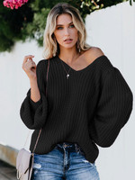 Pulls Femmes Courts en Mailles avec Manches Longues Amples avec Epaules Nues Unicolore
