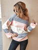 Pulls Femmes en Maille Courts avec Manches Longues avec Epaules Nues Imprimés Les Rayures Multicolores
