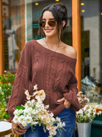Pulls Femmes Hiver en Mailles avec Manches Longues Epaules Nues Court Unicolore