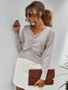 Pulls Femmes Moulants en Maille en Col V avec Manches Longues Taille Haute Unicolore