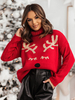 Pulls Femmes Noël Rouge Col Haut Manches Longues Cardigan En Acrylique