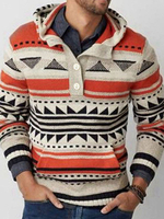 Pulls Homme Tricot À Capuche Géométrique Hiver Rouge