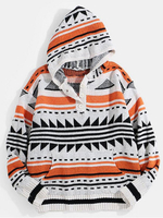 Pulls Hommes Tricots À Capuche Géométrique Hiver Blanc Rouge