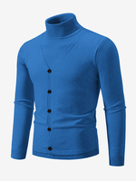 Pulls Hommes Tricots Col Haut Bleu Gris Bouton Chaud Hiver