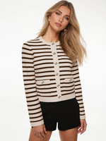 Pulls imprimés à rayures Cardigans Col bijou Printemps Vêtements dextérieur décontractés pour femmes 2025