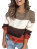 Pulls Imprimés en Mailles Femmes Courts Décontractés à Col Rond avec Manches Longues Cousu Multicolores Marrons Pulls Côtelés