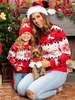 Pulls Motif De Noël Femme Enfant Chandail Col Rond Manches Longues