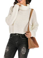 Pulls pour femmes blanc col haut manches longues chandails en acrylique en vrac