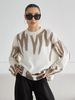 Pulls pour femmes bleu ciel clair bicolore col bijou manches longues pulls en polyester