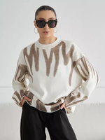 Pulls pour femmes bleu ciel clair bicolore col bijou manches longues pulls en polyester