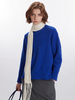 Pulls pour femmes bleu col bijou manches longues pulls surdimensionnés en polyester