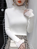 Pulls pour femmes Boutons blancs Col montant Manches longues Pulls en mélange de coton